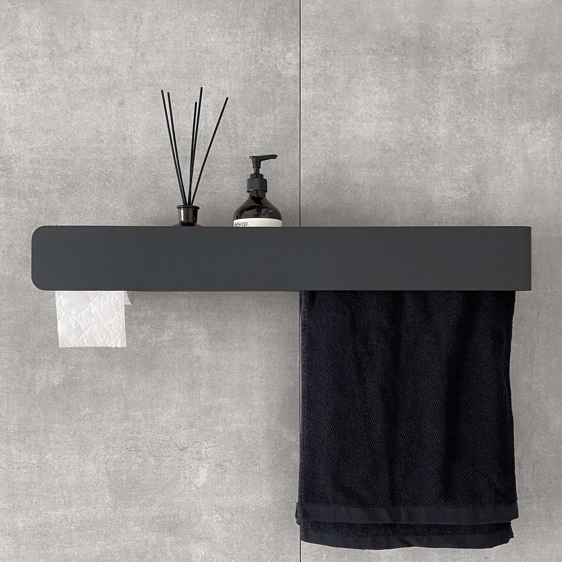 Полка с бумагодержателем и штангой для полотенца Tezza Tre Flex 70 см (черный), левый