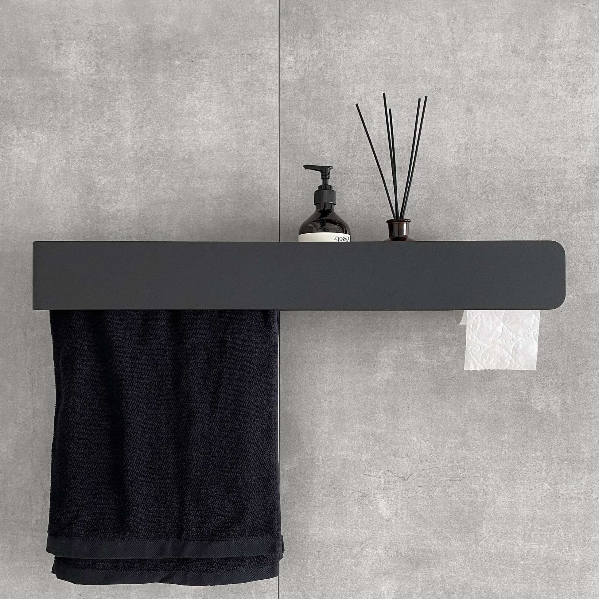 Полка с бумагодержателем и штангой для полотенца Tezza Tre Flex 70 см (черный), правый