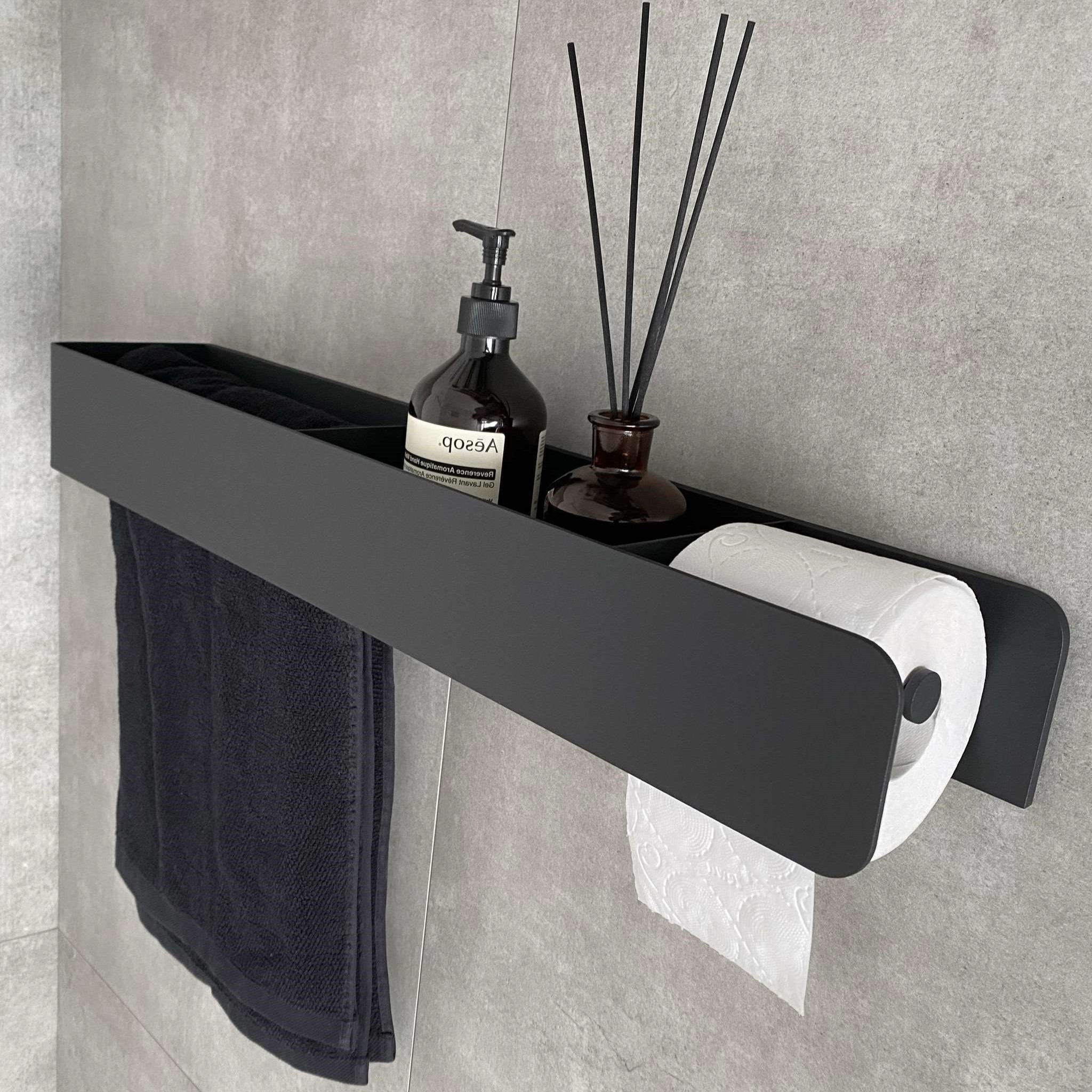 Полка с бумагодержателем и штангой для полотенца Tezza Tre Flex 70 см (черный), правый