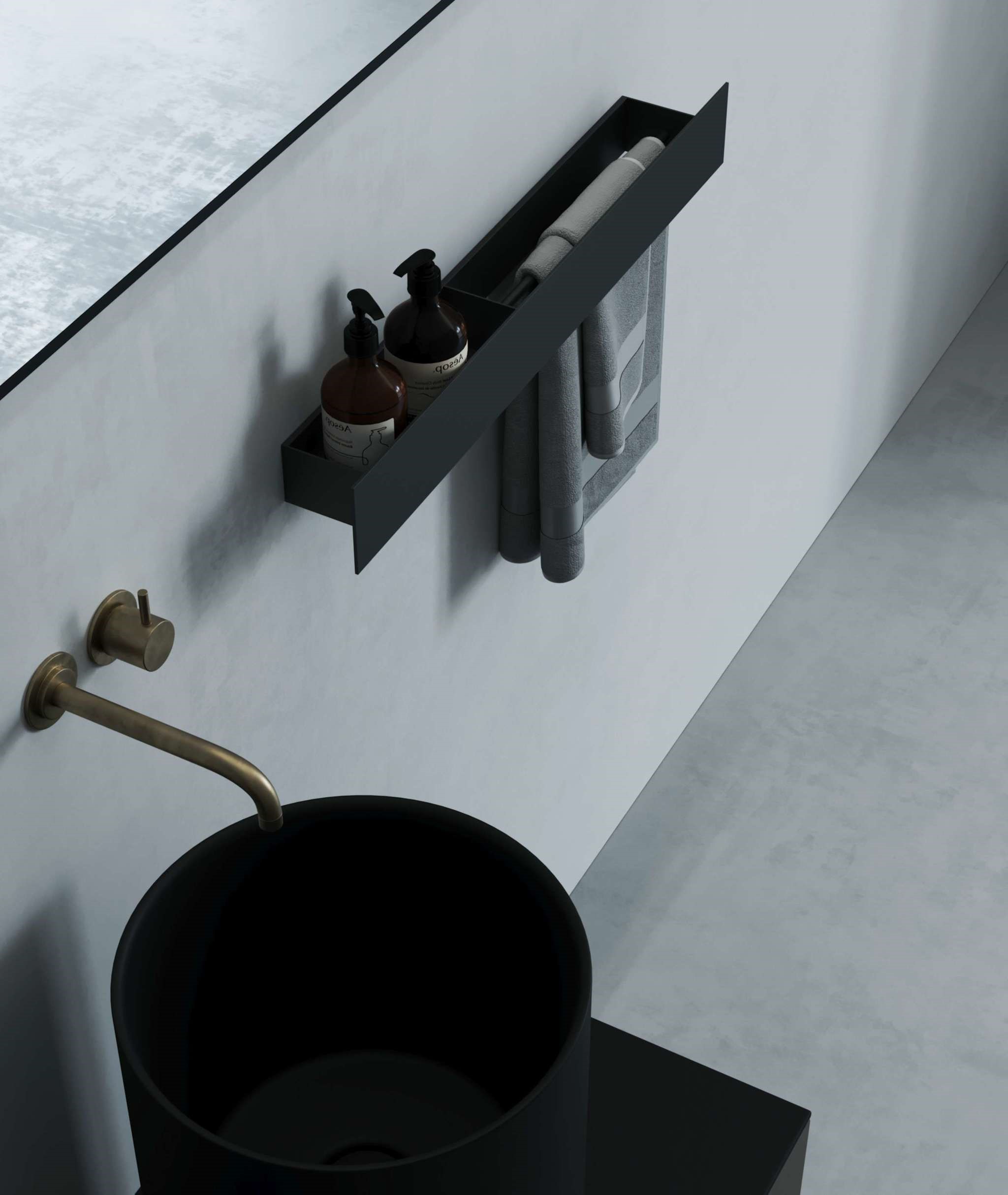 Полка со штангой Tezza Дуэ 100 см (черный), полотенце справа