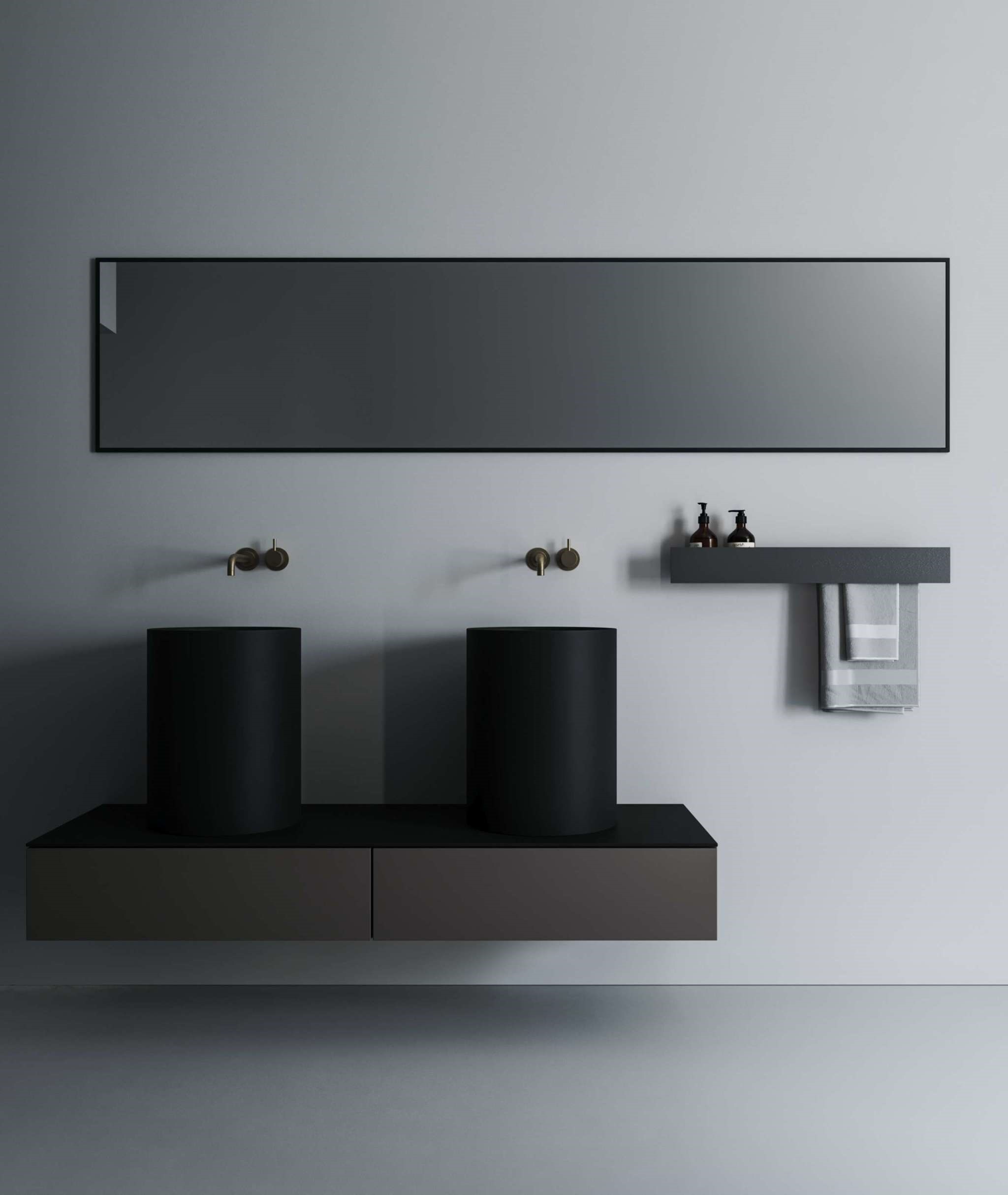 Полка со штангой Tezza Дуэ 100 см (черный), полотенце справа