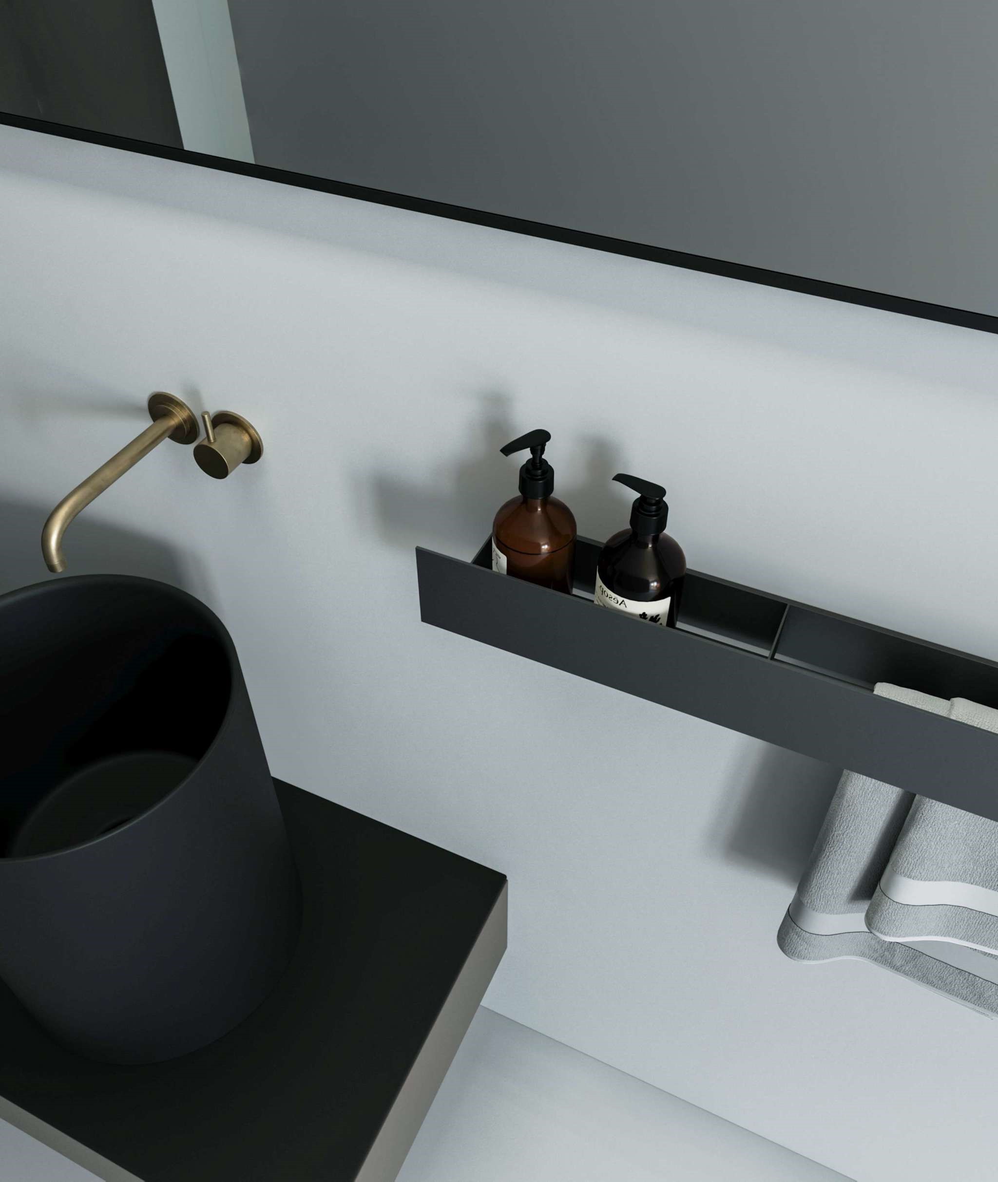 Полка со штангой Tezza Дуэ 180 см (черный), полотенце справа