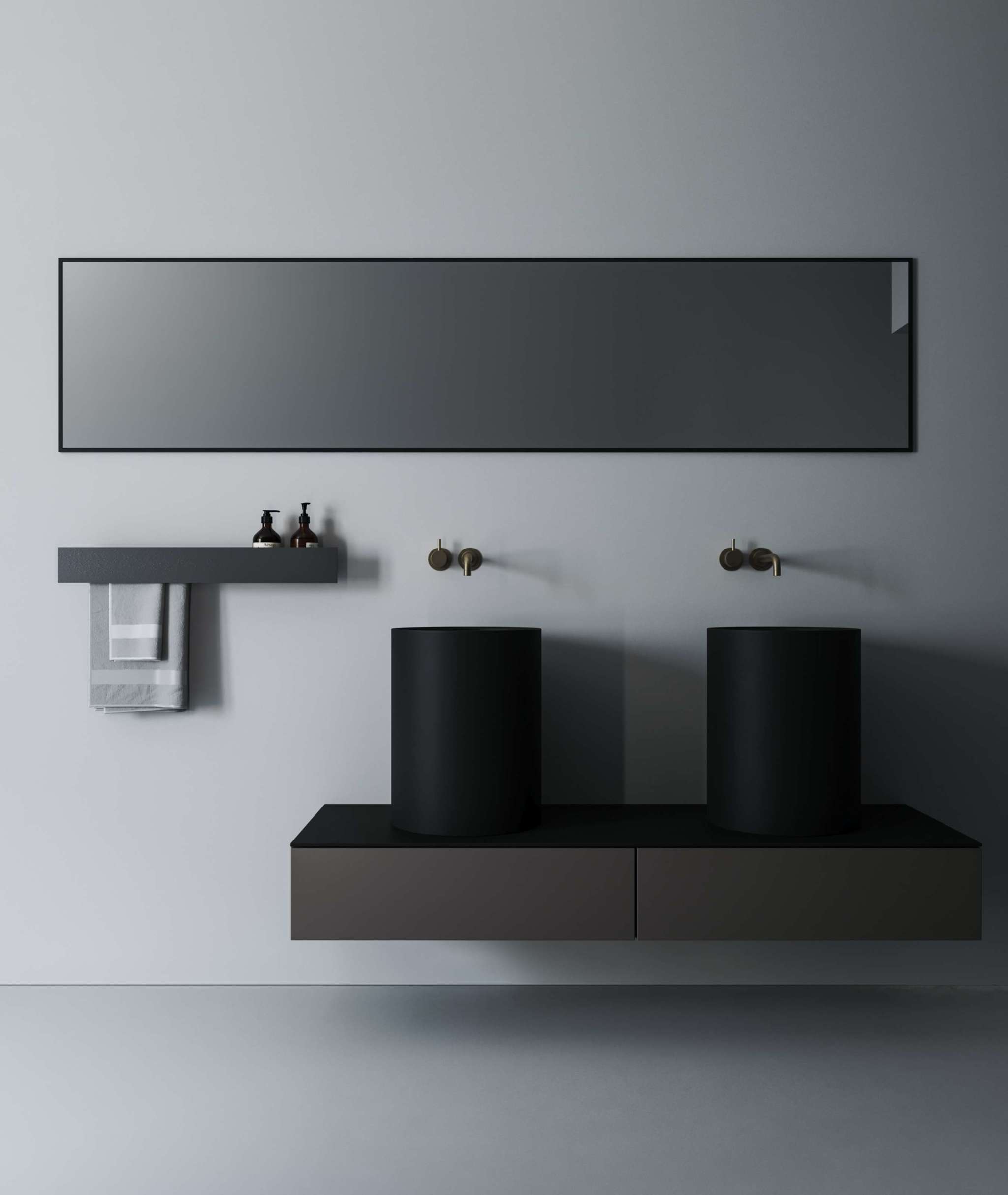 Полка со штангой Tezza Дуэ 70 см (черный), полотенце слева