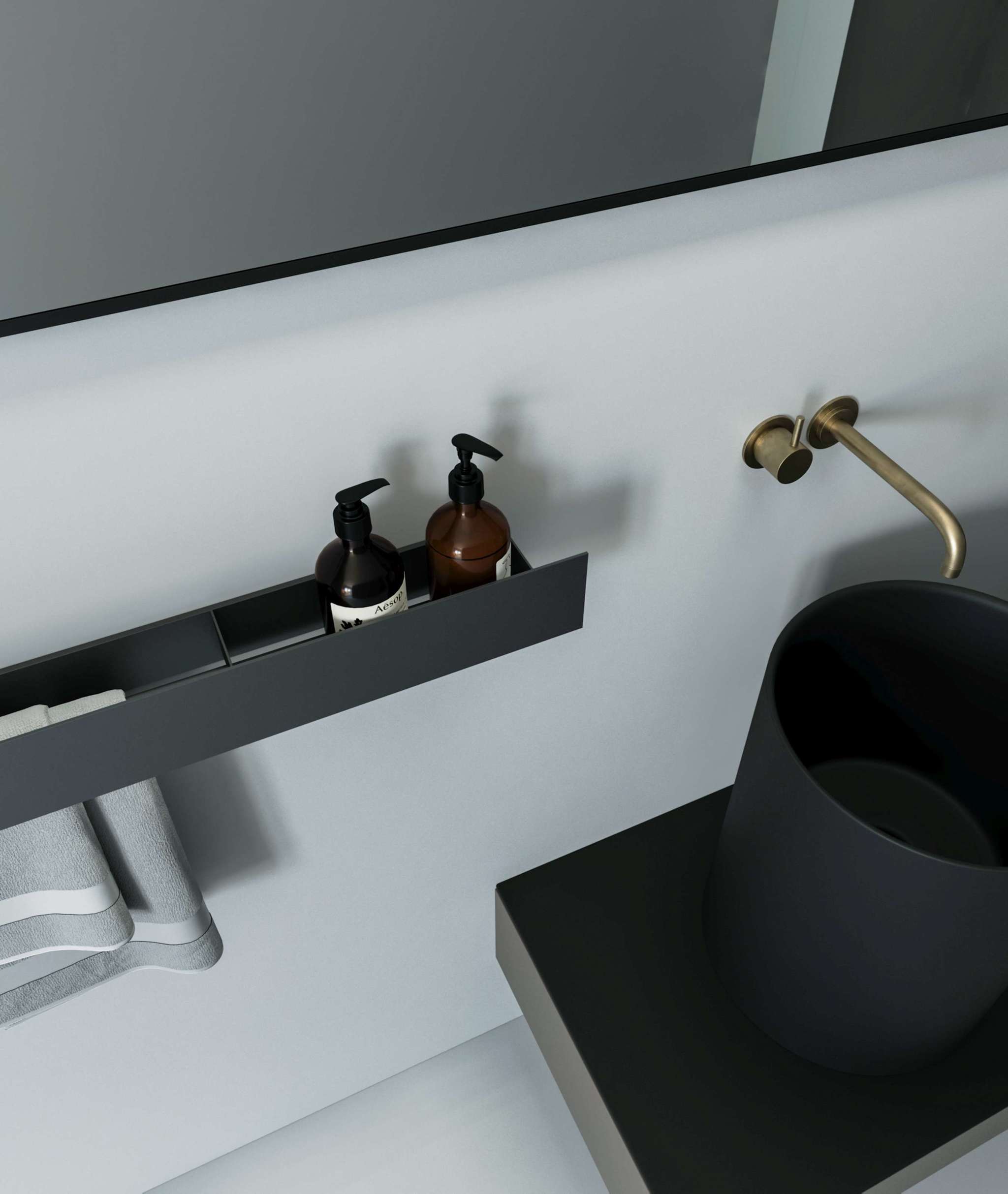 Полка со штангой Tezza Дуэ 70 см (черный), полотенце слева