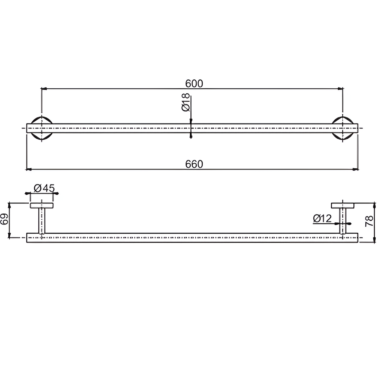 Полотенцедержатель 60см. Fima Carlo Frattini Accessori F6090/60INOX (нержавеющая сталь)