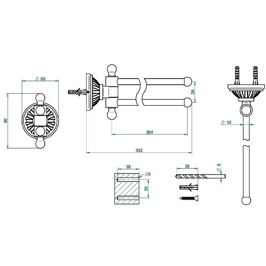 Полотенцедержатель двойной 40 см. THG Malmaison Portoro U1A-G02-522 (хром, золотой)
