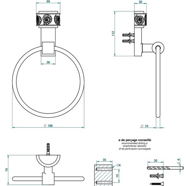 Полотенцедержатель кольцо 18 см подвесной THG Island U5B-F30-504N (золотой)