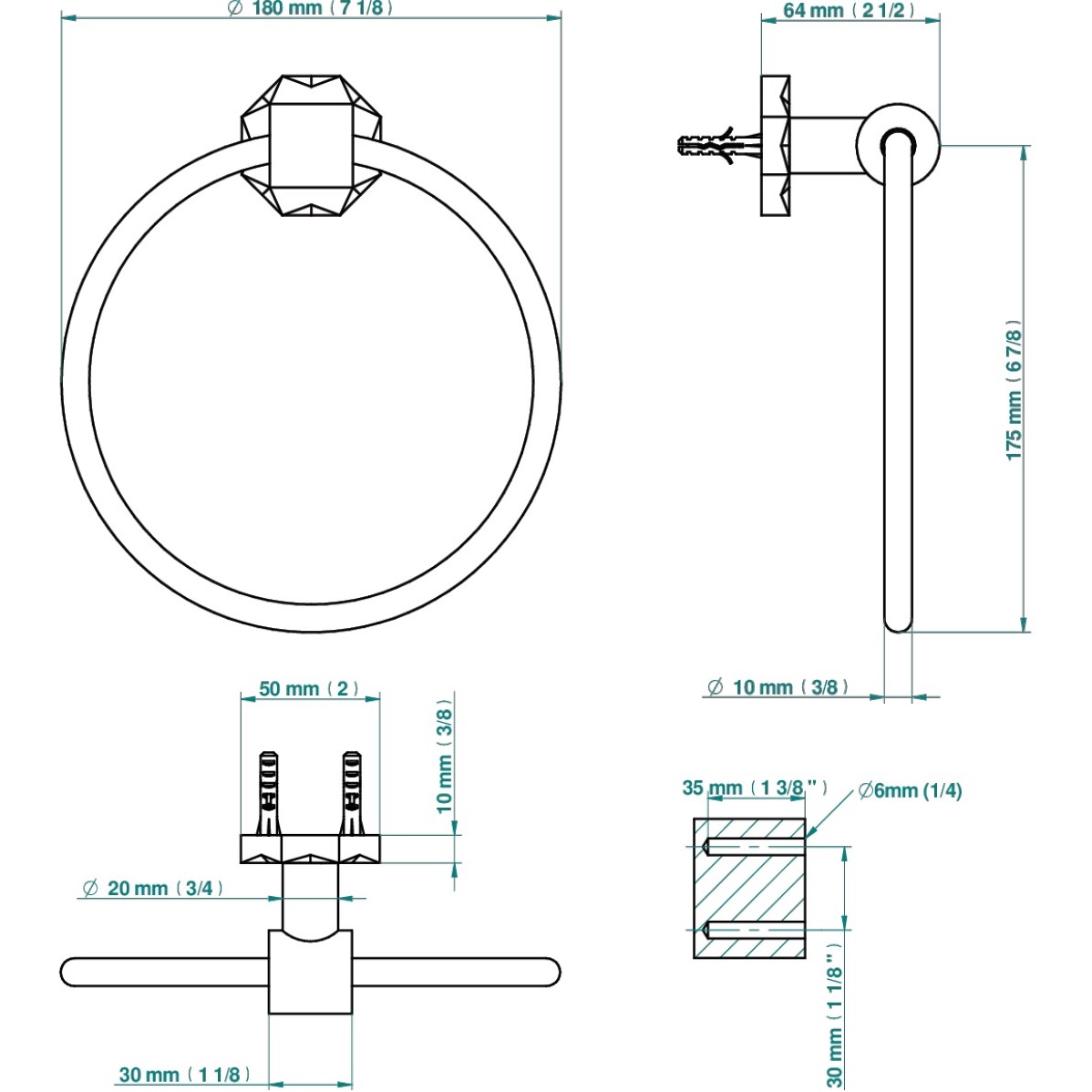 Полотенцедержатель кольцо 18см подвесной THG Nihal Porcelaine Ivoire U2N-F30-504N (золотой)