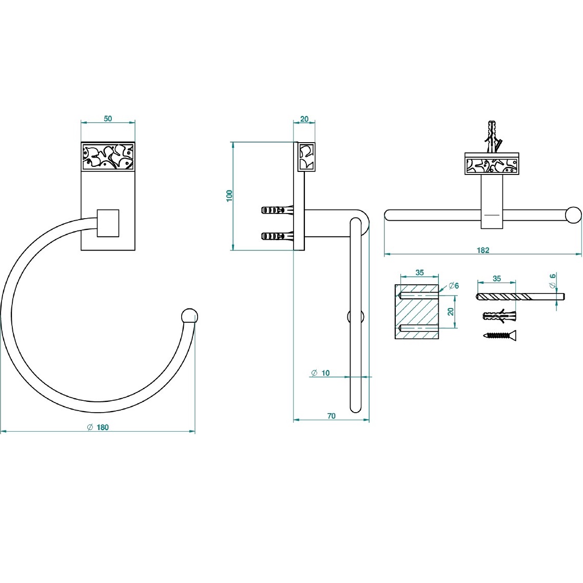 Полотенцедержатель кольцо 18см THG Ginkgo U5E-F01-504N (золотой, хрусталь)