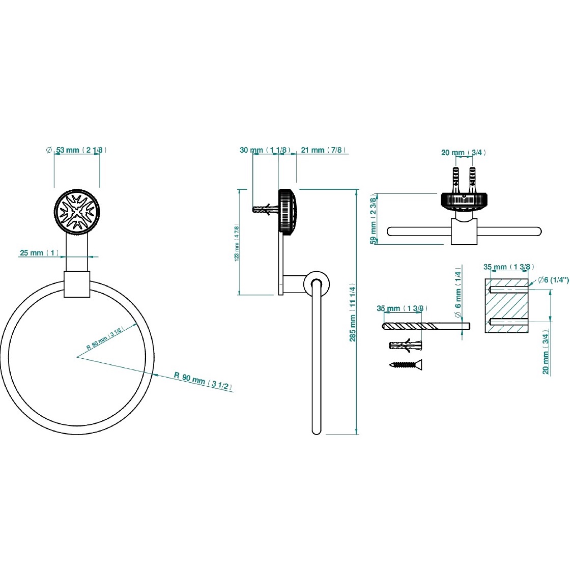Полотенцедержатель кольцо 18 см THG Hirondelles A4J-H66-504N (амбра, прозрачный)