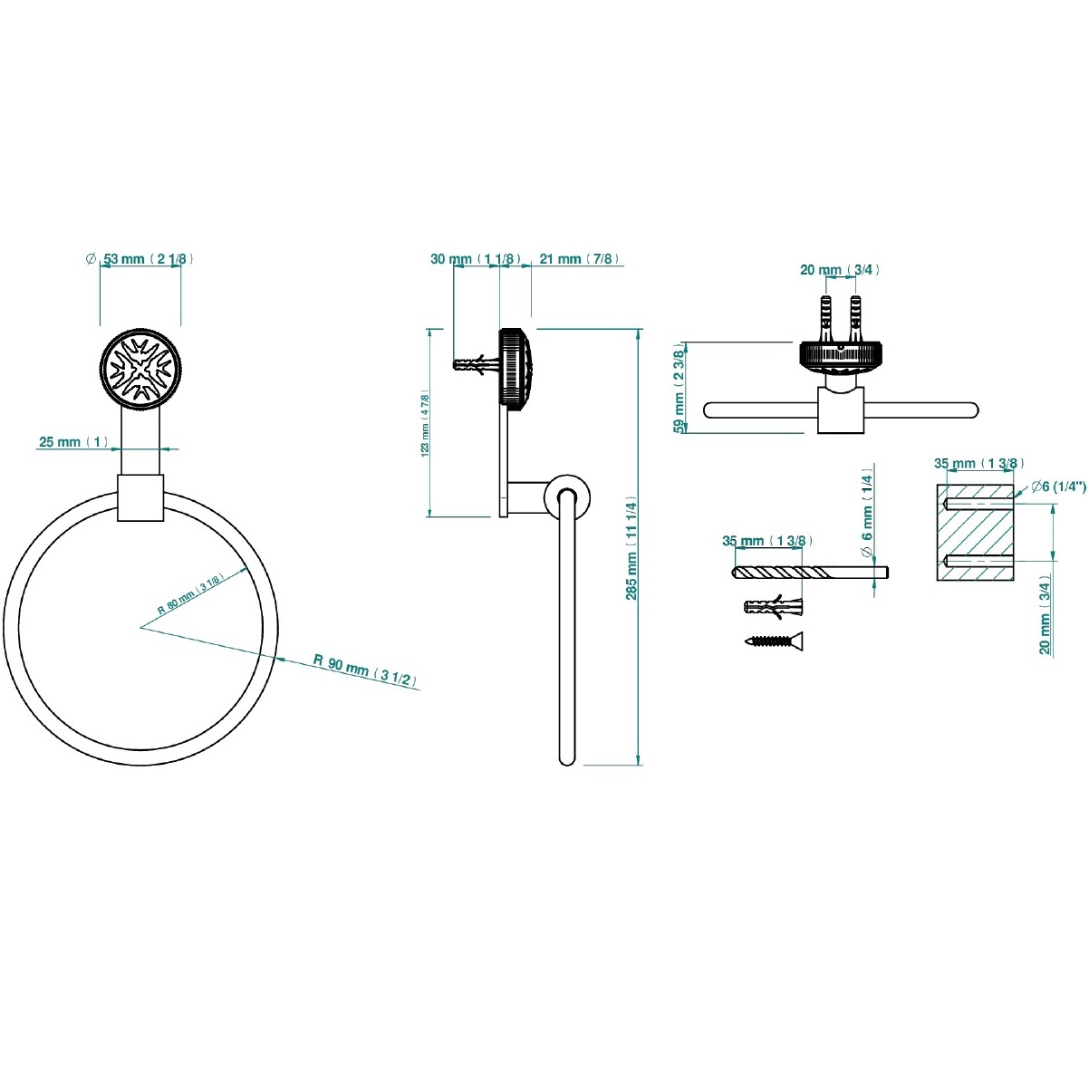 Полотенцедержатель кольцо 18 см THG Hirondelles Platinum Stamped A4K-A02-504N (хром, платина)