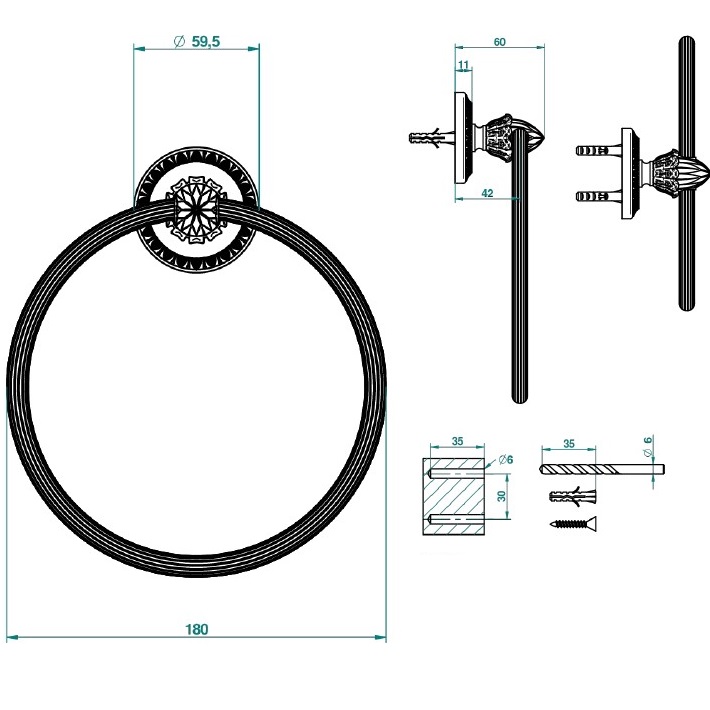 Полотенцедержатель кольцо 18 см THG Malmaison Metal U93-F01-504N (золотой)