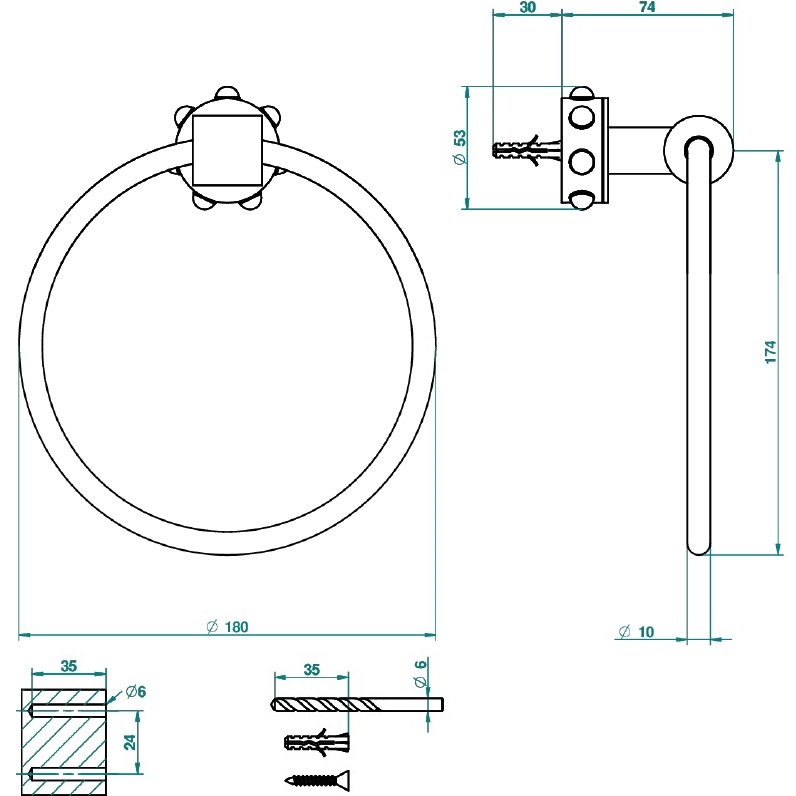 Полотенцедержатель кольцо 18 см THG Mossi A2N-A02-504N (хром, прозрачный хрусталь)