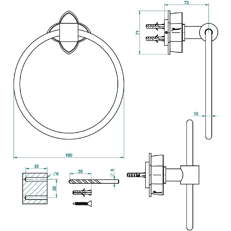 Полотенцедержатель кольцо 18 см THG Petale de cristal rouge U6C-F01-504N (золотой, красный хрусталь)