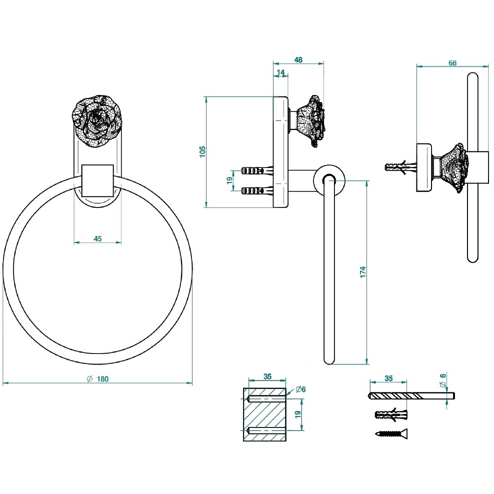 Полотенцедержатель кольцо 18 см U5J-F01-504N (золотой, розовый)