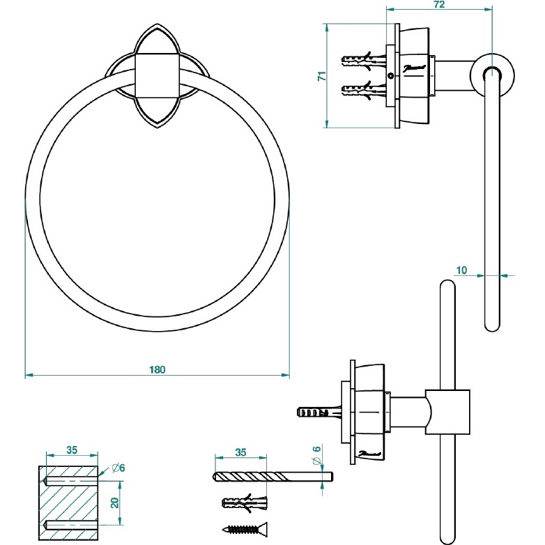Полотенцедержатель кольцо 18 см THG Petale de cristal noir U6D-A02-504N (хром, черный хрусталь)