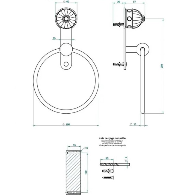 Полотенцедержатель кольцо 18см. THG Amboise Jaspe rougе A1L-F01-504N (золотой, красная яшма)
