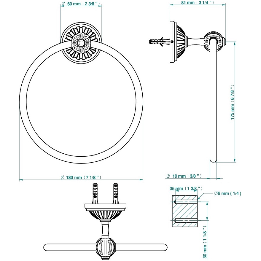 Полотенцедержатель кольцо 18 см. THG Mandarine Clear Crystal U1D-F01-504N (золотой)