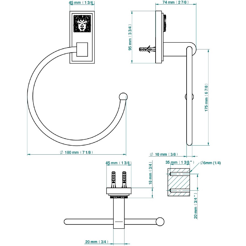 Полотенцедержатель кольцо 18 см. THG Masque de Femme Lunaire A2R-A02-504N (хром)