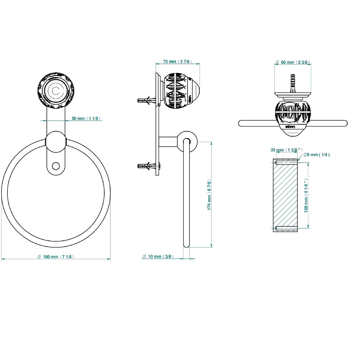 Полотенцедержатель кольцо 18 см. THG Panthere Cristal clair A2H-A02-504N (хром, прозрачный хрусталь)