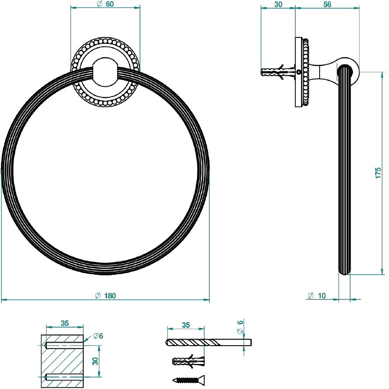 Полотенцедержатель кольцо подвесной THG Amour De Trianon 18см G24-F01-504N (золотой)