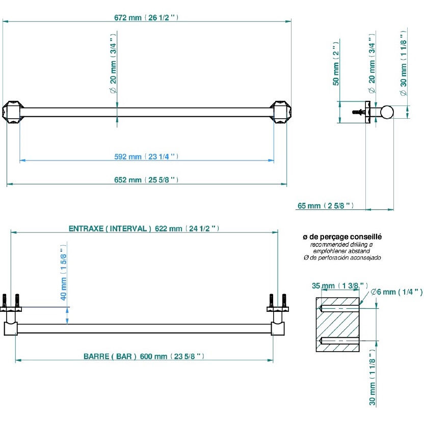 Полотенцедержатель настенный 60 см. THG Nihal Porcelaine Ivoire U2N-F30-520/60 (золотой)