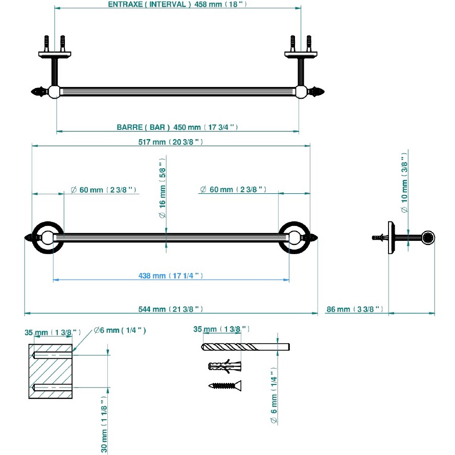 Полотенцедержатель подвесной 45 см. THG Malmaison Metal U93-F01-514/45 (золотой)