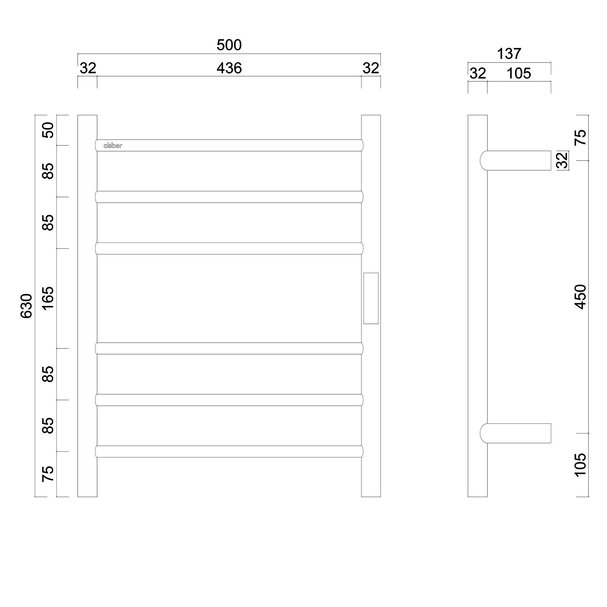 Полотенцесушитель электрический Abber Standard AH4606MB 50x63 (черный матовый)