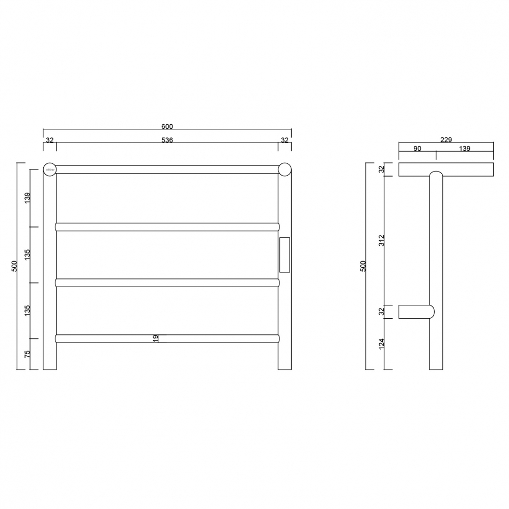 Полотенцесушитель электрический Abber Standard AH4614 60x50 (хром), с полкой