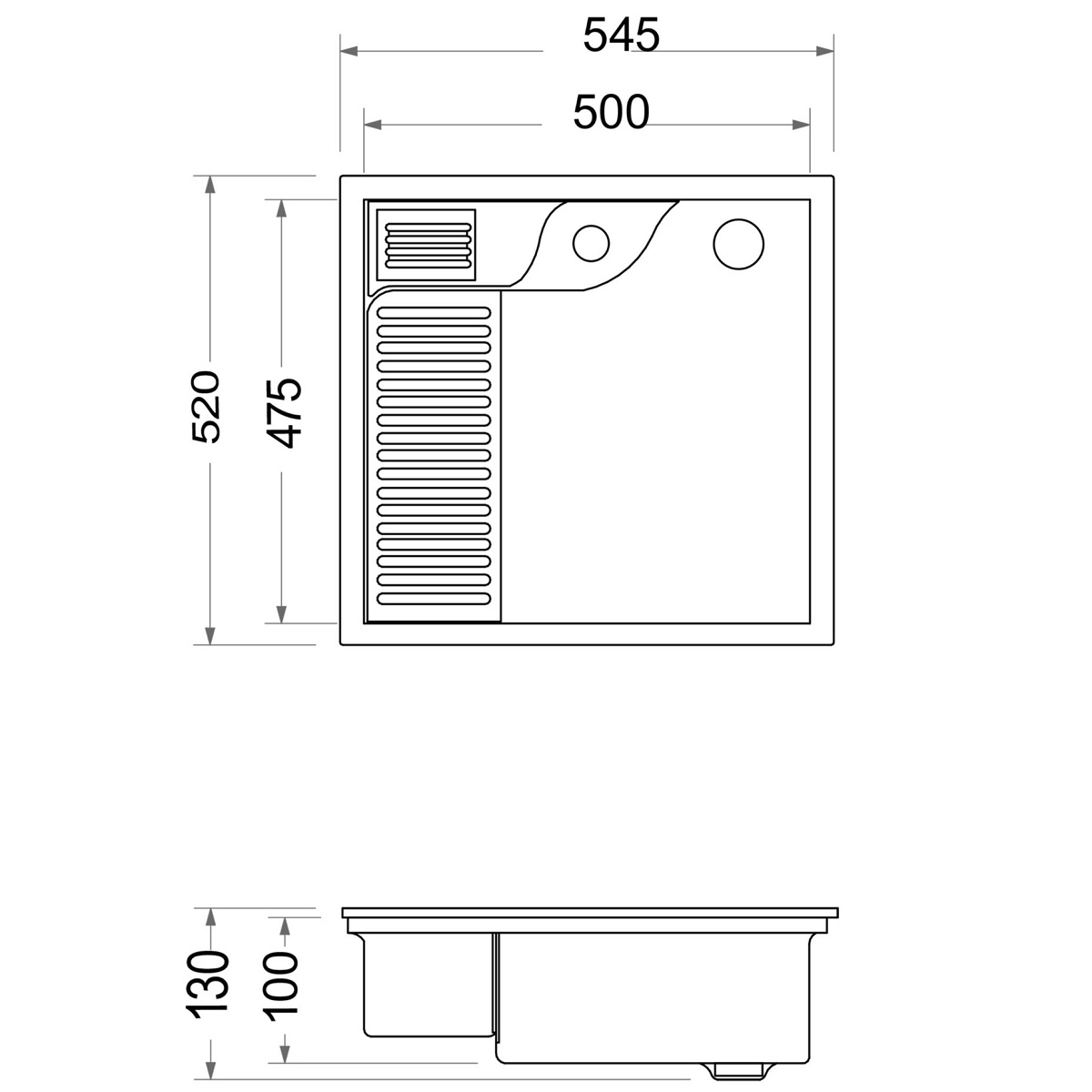Раковина на стиральную машину Abber Rechteck AC2224L 54.5х52х13 (белый), встраиваемая снизу, с донным клапаном, левая