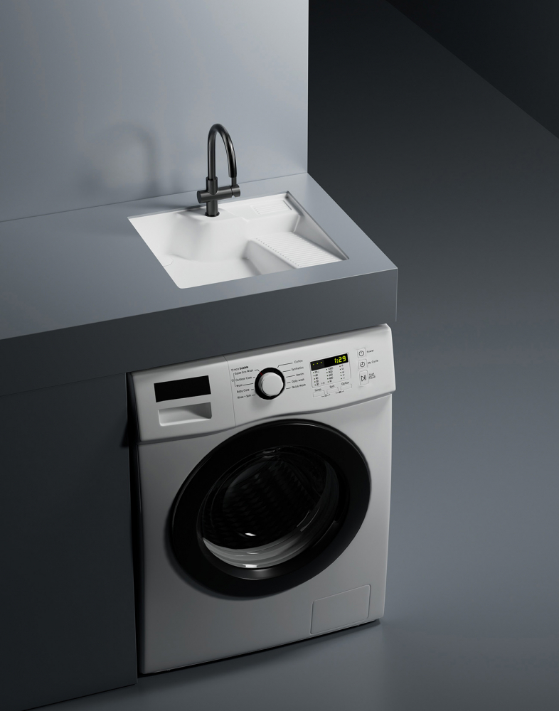 Раковина на стиральную машину Abber Rechteck AC2224R 54.5х52х13 (белый), встраиваемая снизу, с донным клапаном, правая