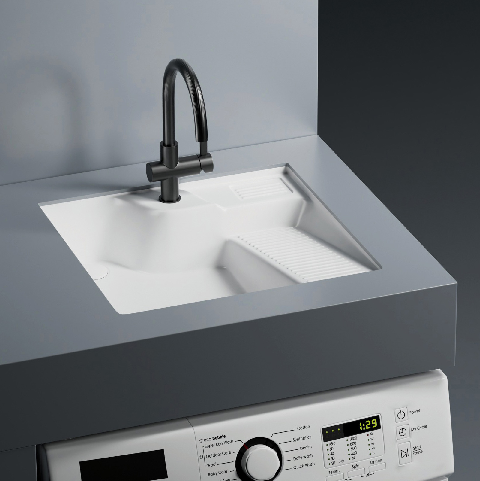 Раковина на стиральную машину Abber Rechteck AC2224R 54.5х52х13 (белый), встраиваемая снизу, с донным клапаном, правая