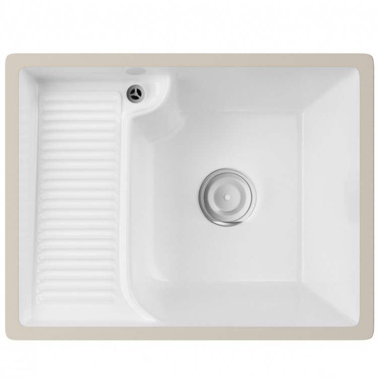 Раковина на стиральную машину Abber Rechteck AC2225L 54х42х18 (белый), встраиваемая снизу, с донным клапаном, левая