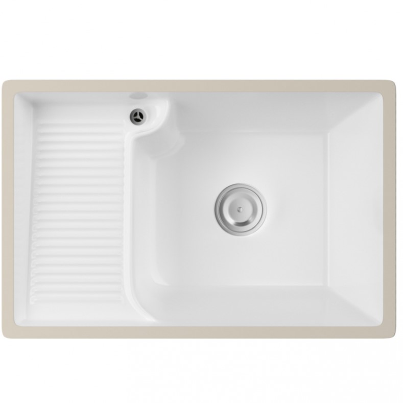 Раковина на стиральную машину Abber Rechteck AC2226L 64х42х18 (белый), встраиваемая снизу, с донным клапаном, левая