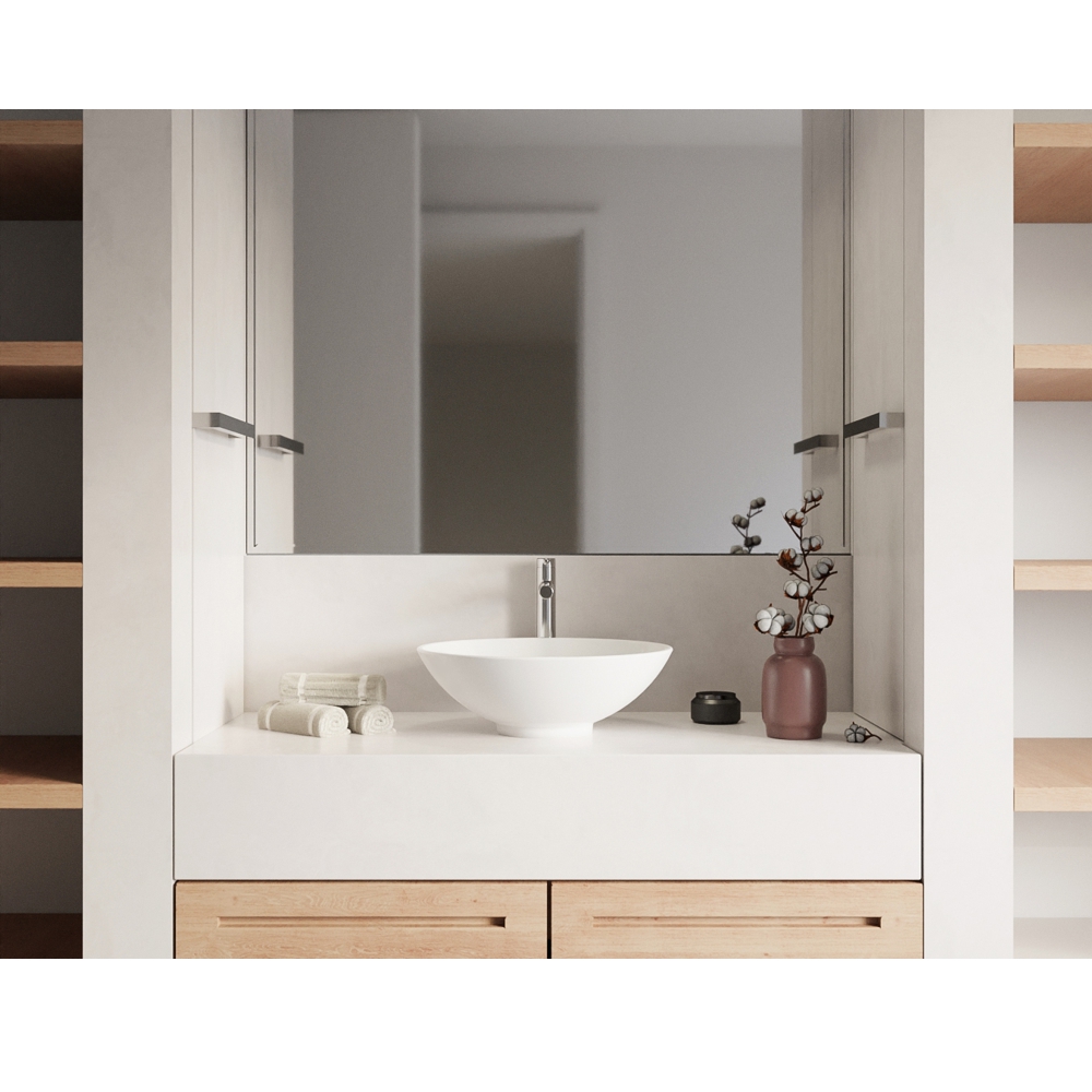 Раковина накладная 40,5x40,5x14см, Whitecross Jade D=40,5 0703.040040.200 (белый матовый), иск. камень