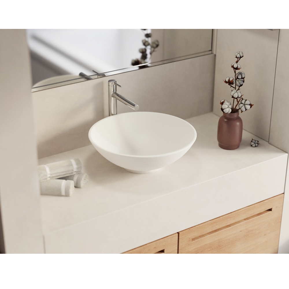 Раковина накладная 40,5x40,5x14см, Whitecross Jade D=40,5 0703.040040.200 (белый матовый), иск. камень