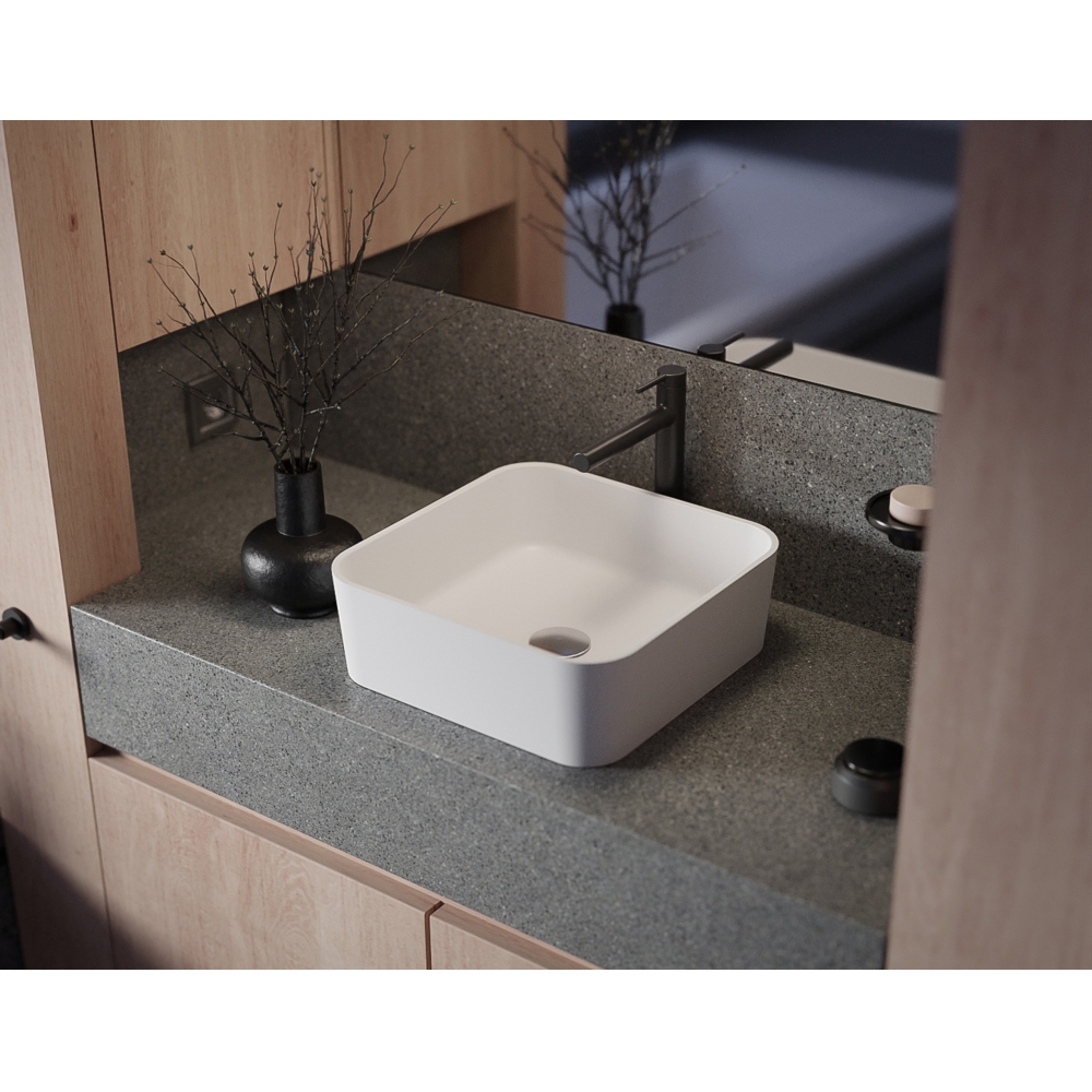 Раковина накладная 40,5x40,5x14см, Whitecross Garnet 0702.040040.200 (белый матовый), иск. камень