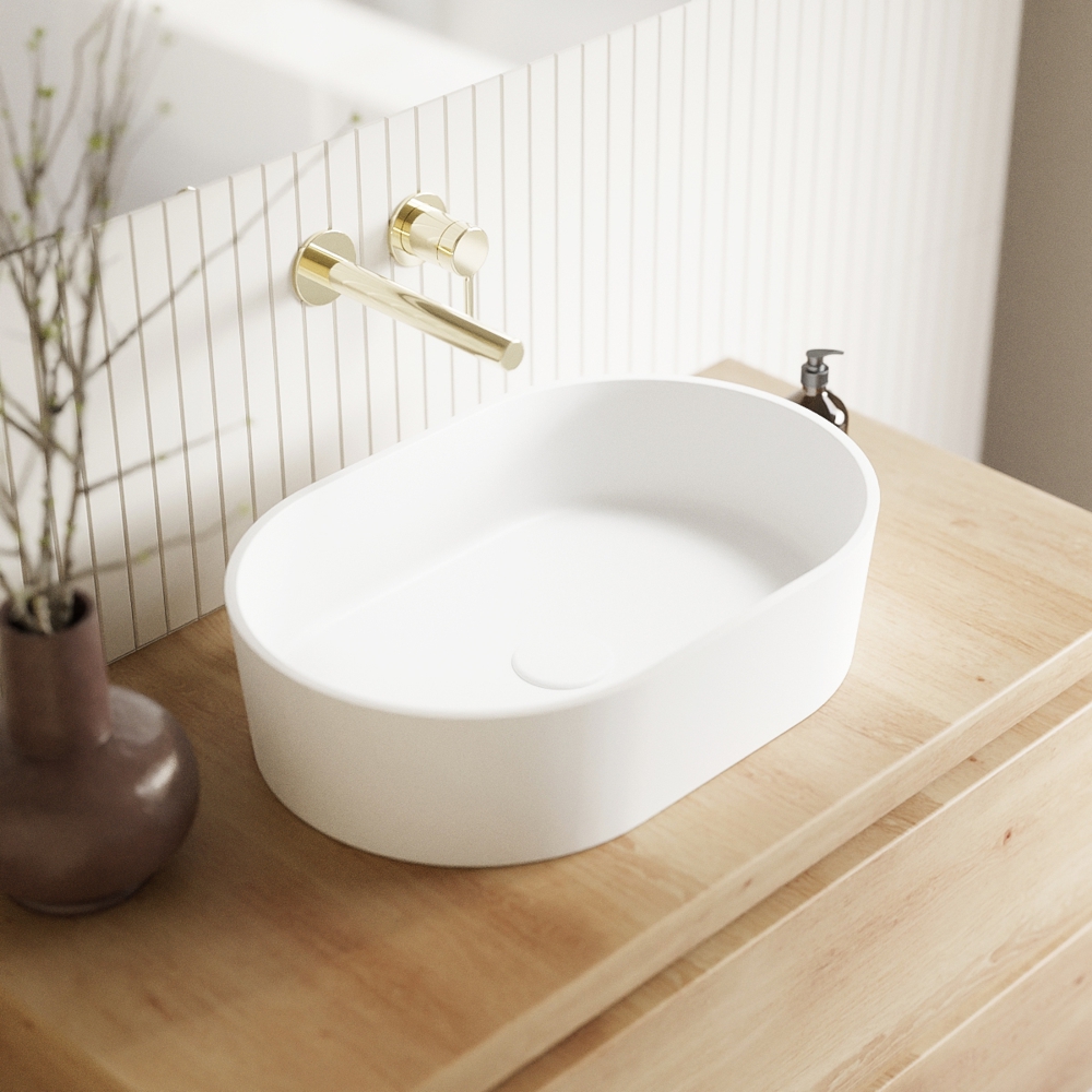 Раковина накладная 55x37x14см, Whitecross Emerald 0704.055037.200 (белый матовый), иск. камень