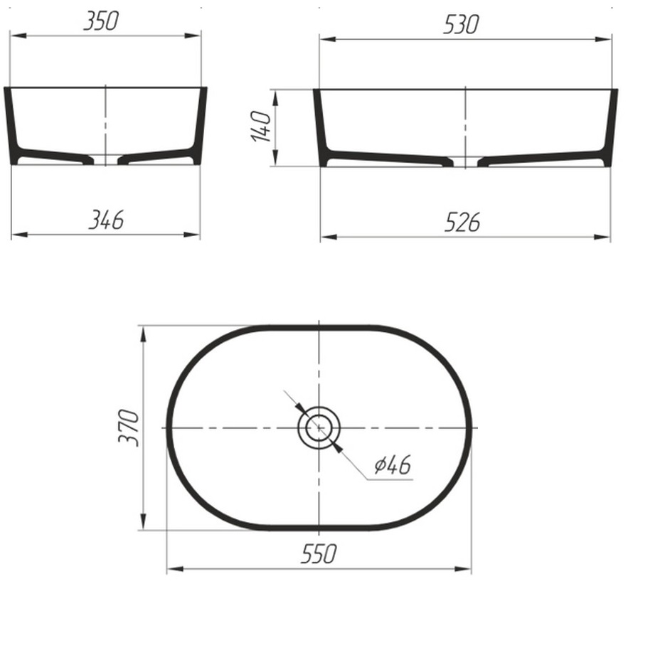 Раковина накладная 55x37x14см, Whitecross Emerald 0704.055037.200 (белый матовый), иск. камень