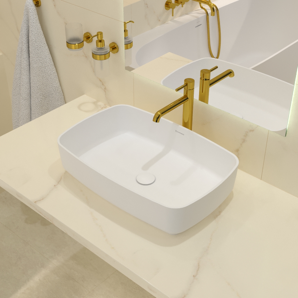 Раковина накладная 58x38x14см, Whitecross Jasper 0741.058038.200 (белый матовый), иск. камень