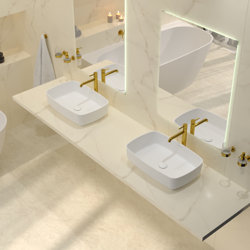 Раковина накладная 58x38x14см, Whitecross Jasper 0741.058038.200 (белый матовый), иск. камень