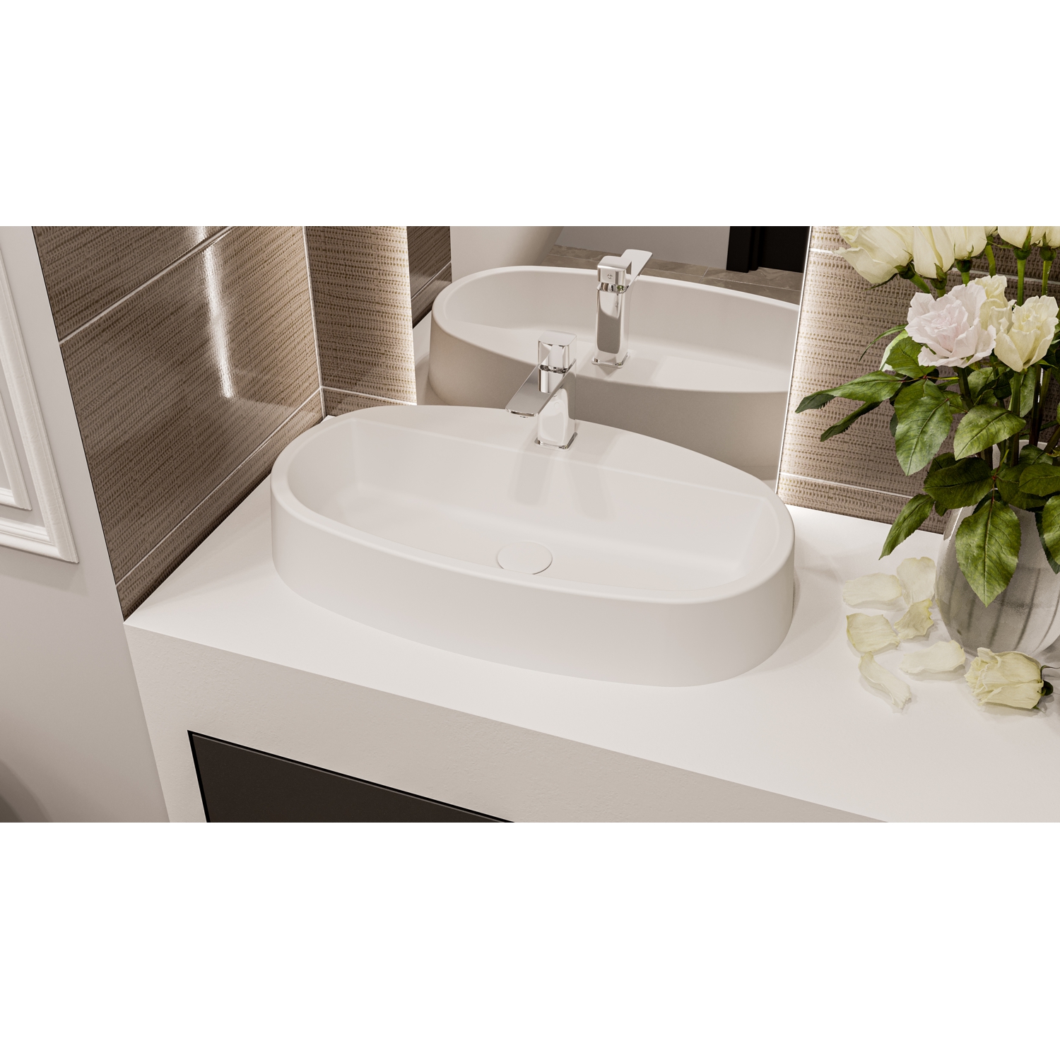 Раковина накладная 65x37x11см, Whitecross Obsidian 0736.065037.200 (белый матовый), иск. камень