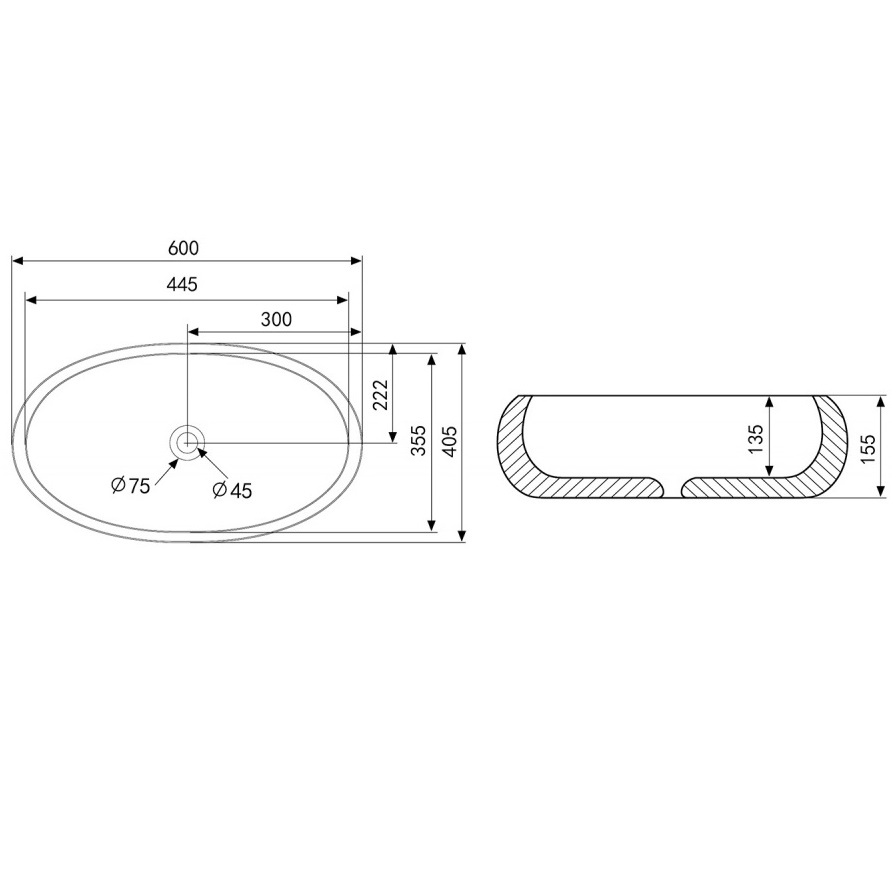 Раковина накладная Abber Bequem AC2102MB 60x40,5x15,5 (черный матовый)