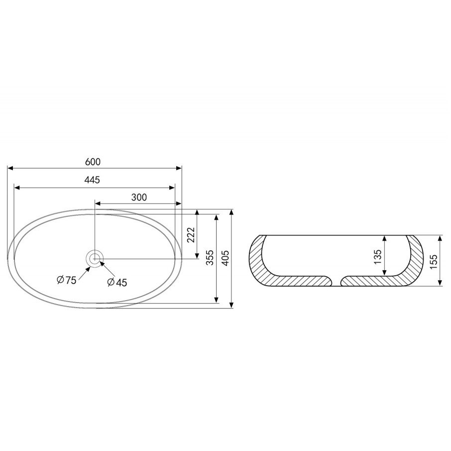 Раковина накладная Abber Bequem AC2102MW  60x40,5x15,5 (белый матовый)