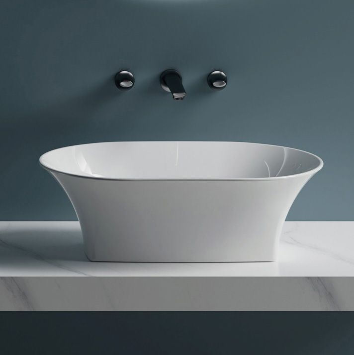 Раковина накладная Abber Bequem AC2119 56x37x17 (белый), с донным клапаном