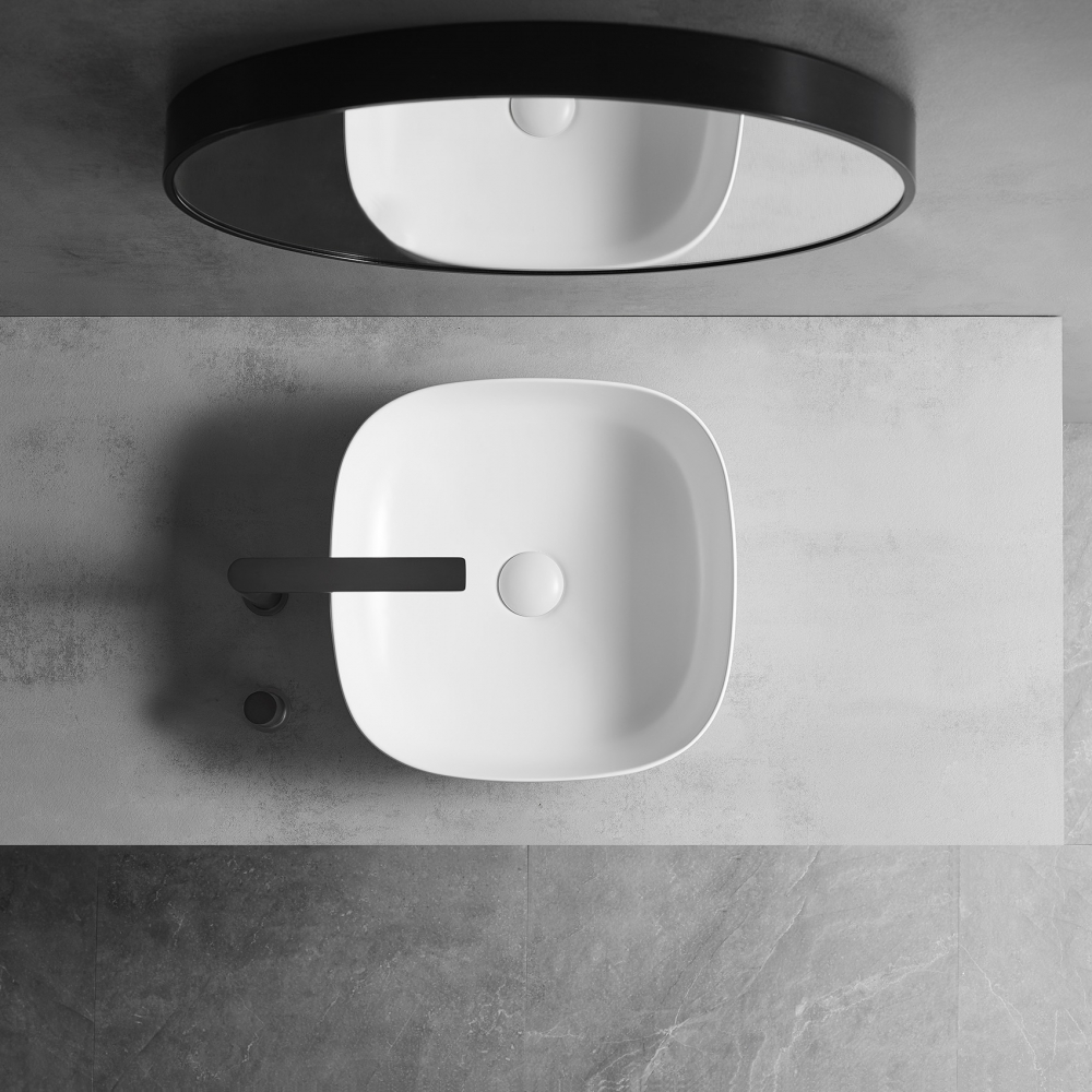 Раковина накладная Abber Bequem AC2123 42x42x14 (белый), с донным клапаном