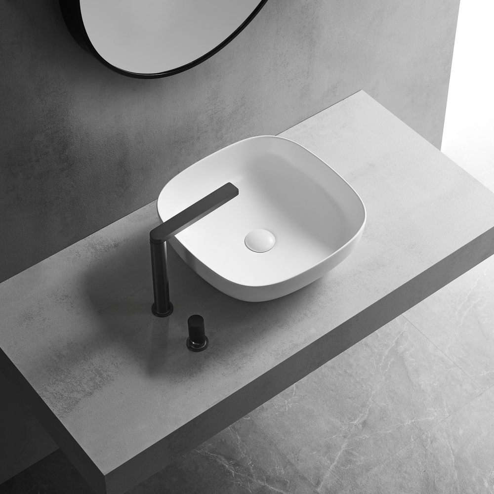 Раковина накладная Abber Bequem AC2123 42x42x14 (белый), с донным клапаном