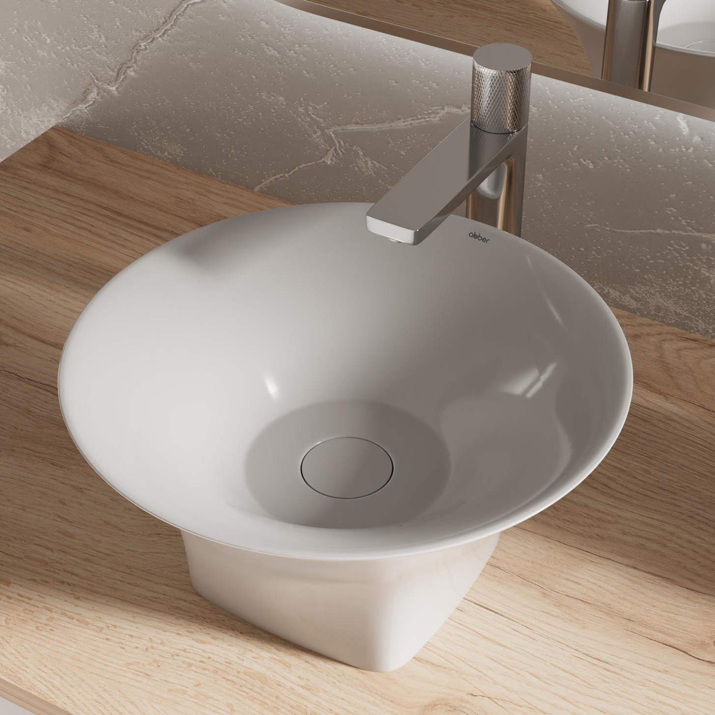 Раковина накладная Abber Bequem AC2125 38x38x18 (белый), с донным клапаном