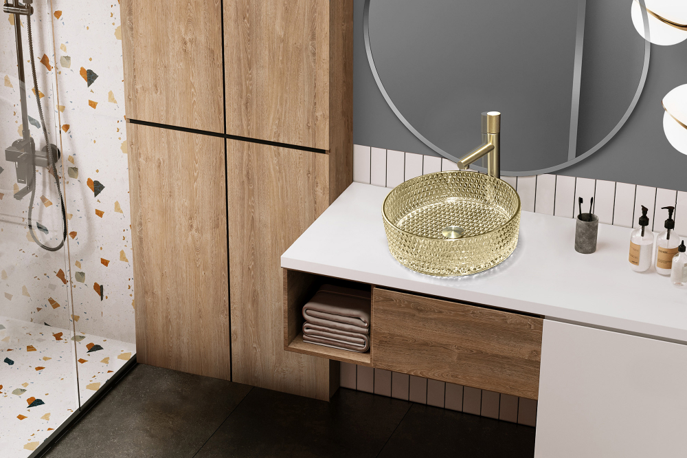 Раковина накладная Abber Glas AK2301GG 39,5x39,5x10,5 (золотой)