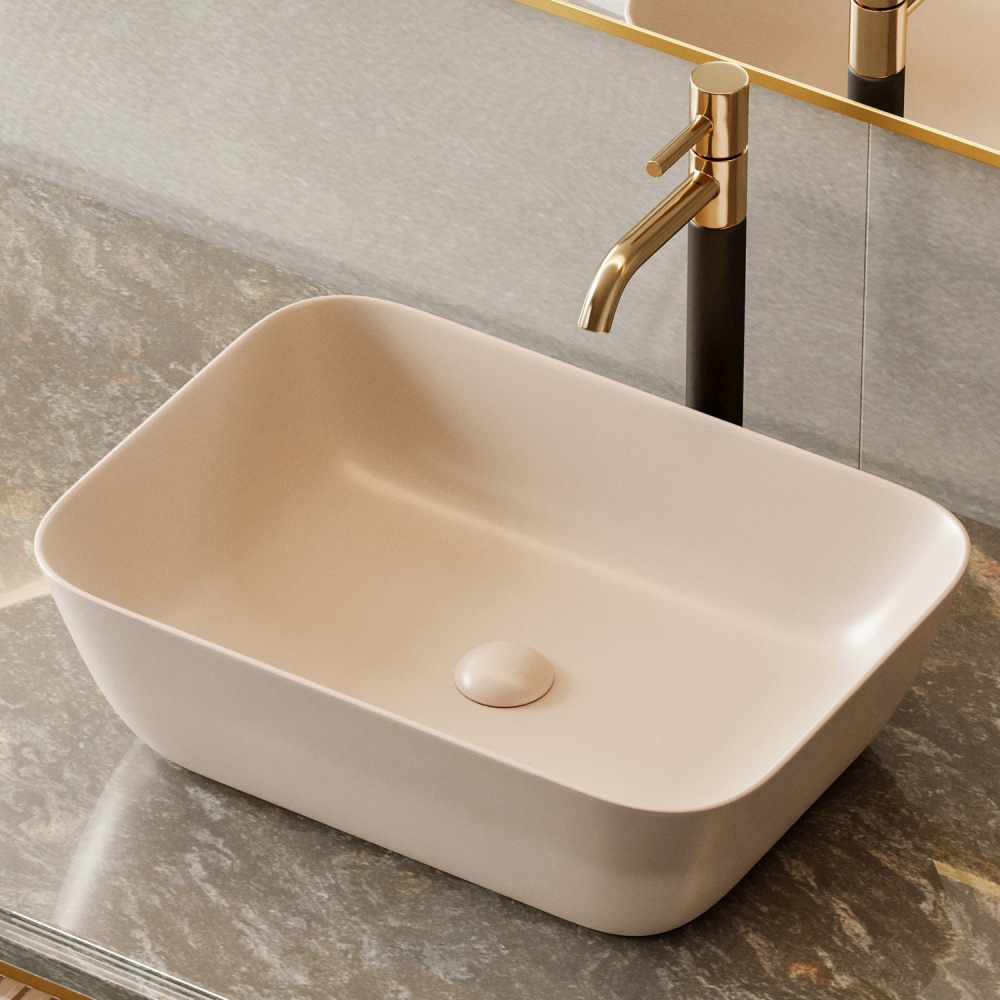 Раковина накладная Abber Rechteck AC2200MBE 46x32,5x13,5 (светло-бежевый матовый)